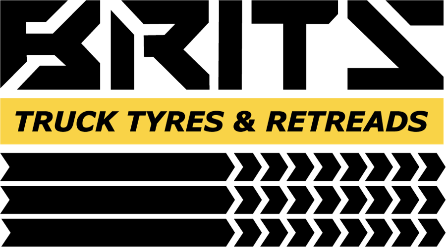 Brits Truck Tyres and Retreads logo in black and yellow with tyre-tread chevrons