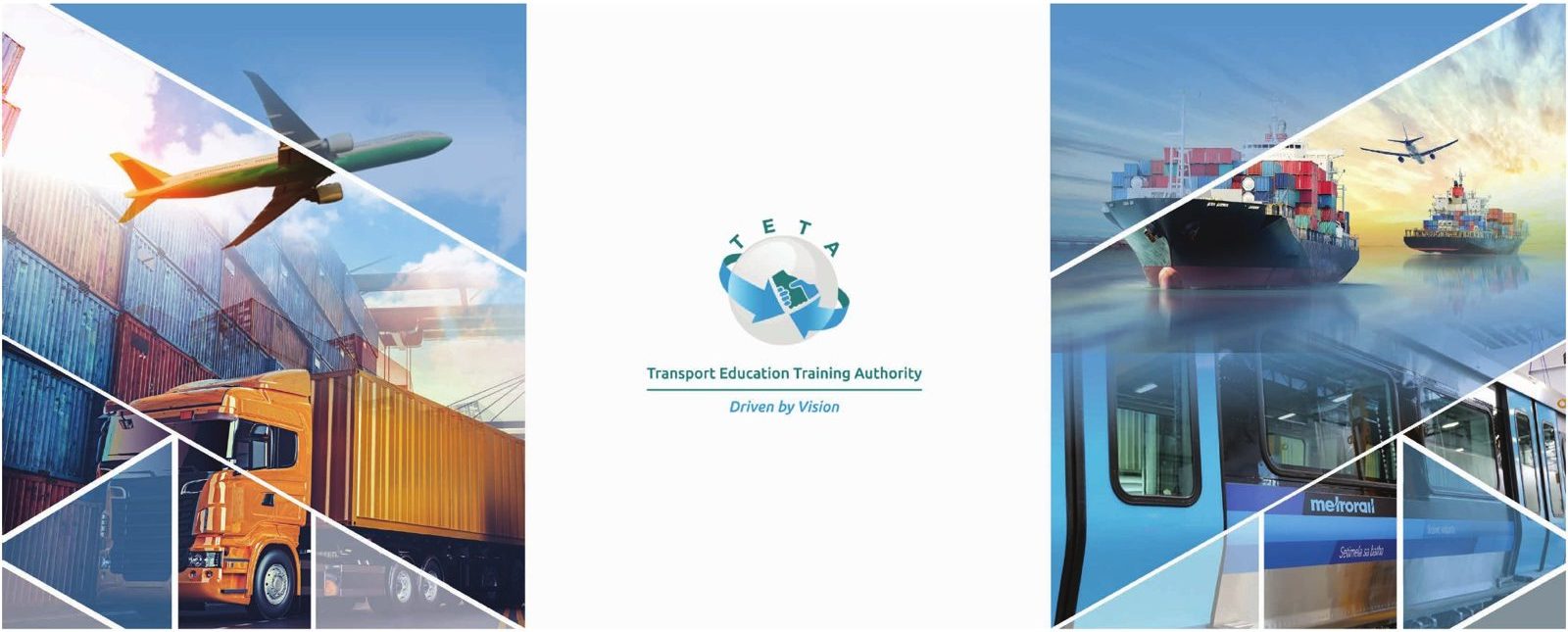 TETA wall banner with transport imagery either side of the logo